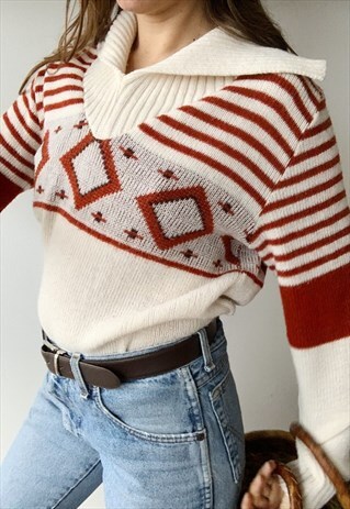 VINTAGE 60S MOD ABSTRACT PATTERN KNIT CHRISTMAS JUMPER