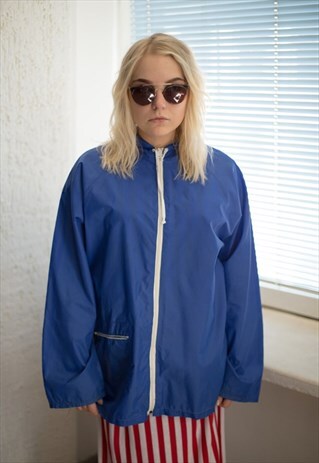 VINTAGE 80'S BLUE HOODED RAIN COAT