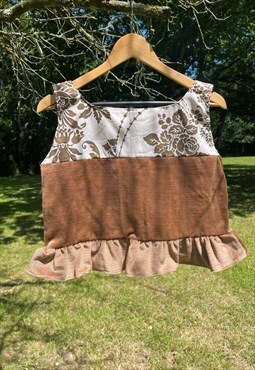 Brown floral and corduroy top