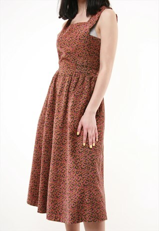 70S VINTAGE CORDUROY FLORAL MAXI DRESS 766