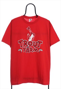 Vintage Trout Farm Red Graphic TShirt Womens