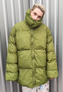 Raised neck bomber Korean coat quilted puffer jacket green