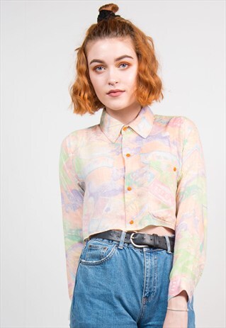 VINTAGE 90'S CUTE PASTEL COLOUR CROP SHIRT