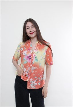 Vintage 90s flowers blouse, multicolor button up blouse