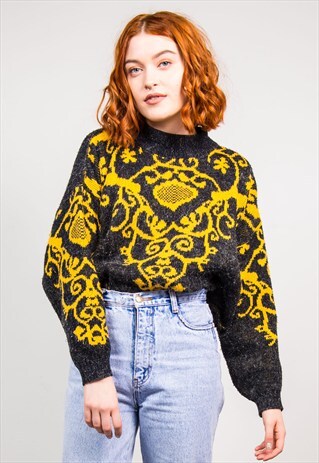 VINTAGE 90'S YELLOW BAROQUE SPARKLE KNIT JUMPER