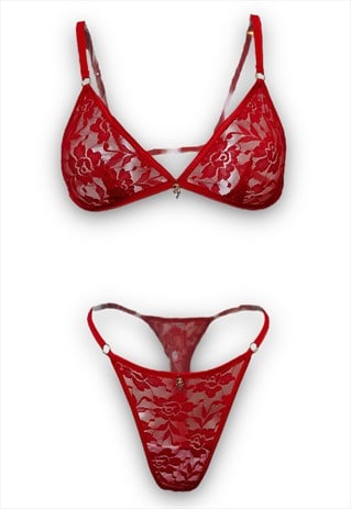 RED ROSE LACE LINGERIE SET