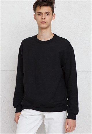 NEW BLACK CREW NECK MINIMAL OVERSIZED SWEATSHIRT