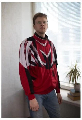 VINTAGE 90'S HIGH COLLAR SPORT JACKET IN RED