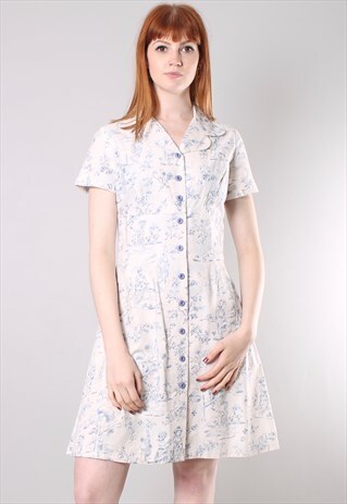 VINTAGE 60S PATTERNED BUTTON SKATER DRESS
