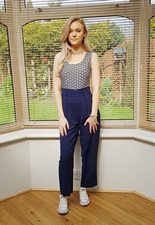 VINTAGE NAVY AND WHITE SLEEVELESS JUMPSUIT PLAYSUIT