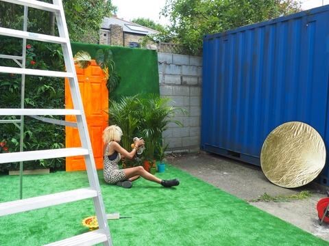 Director Natalie Haynes building the set