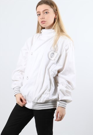 VINTAGE ADIDAS LARGE WHITE BOMBER JACKET