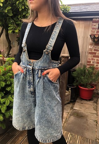 JINGLERS VINTAGE ACID WASH DUNGAREE SHORTS
