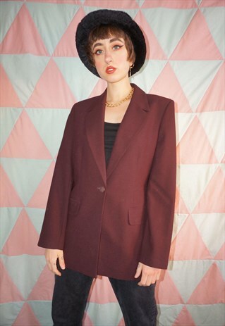 VINTAGE 90S MAROON BURGUNDY WOOL BLAZER JACKET