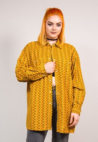 VTG 90'S MUSTARD YELLOW CRAZY PATTERN CORD OVERSIZE SHIRT