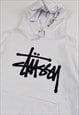 VINTAGE 00S STUSSY EMBROIDERED LOGO HOODIE IN WHITE