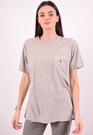 POLO RALPH LAUREN WOMENS VINTAGE T-SHIRT TOP SMALL GREY 90S