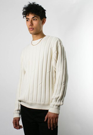 VINTAGE NAUTICA KNITTED JUMPER SWEATSHIRT, WHITE