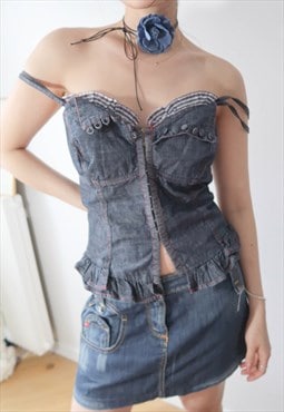 Stephanel vintage y2k denim bustier corset top
