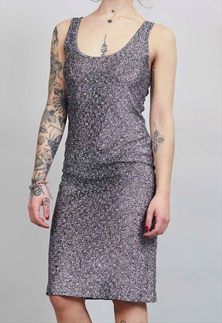 VINTAGE 90'S SILVER/BLACK GLITTER SLIP DRESS