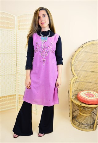 VINTAGE 90'S HIPPIE BOHO EMBROIDERED TUNIC TOP IN PINK