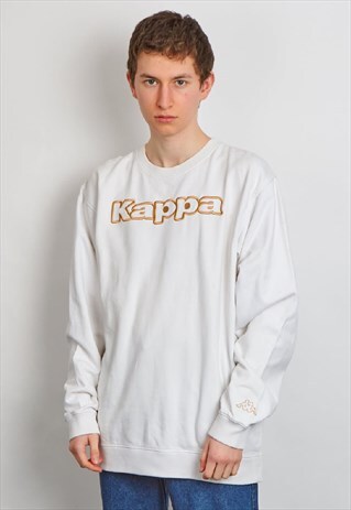 VINATGE 90'S KAPPA WHITE EMBOIDERED LOGO SWEATER