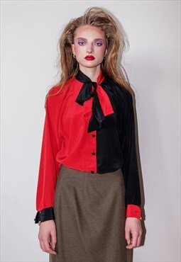 Vintage 80s delightful red and black blouse