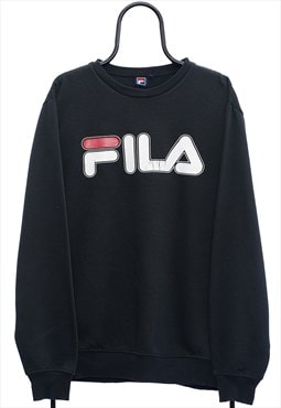 Vintage Fila Spellout Black Sweatshirt Mens