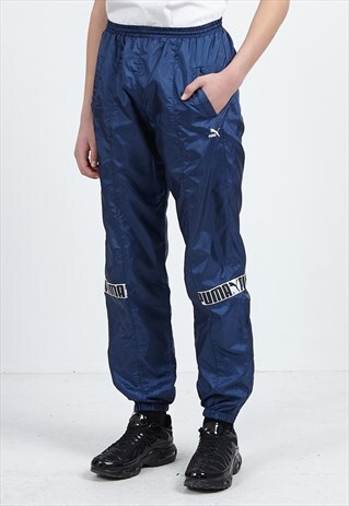 VINTAGE RETRO NAVY PUMA TRACK BOTTOMS JOGGERS