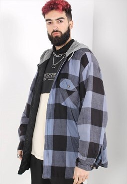 Vintage Padded Quilted Hoodie Check Flannel Jacket Multi