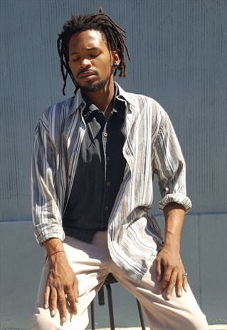 90S ITALIAN CLASSIC LUXURY VERTICAL STRIPE SHIRT MEDIUM