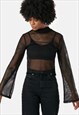 MESHED BLACK LONG SLEEVED POLO TOP