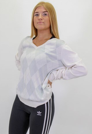 VINTAGE TOMMY HILFIGER V-NECK SWEATER IN WHITE