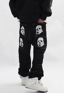 Jason horror movie denim overalls Halloween jeans in black