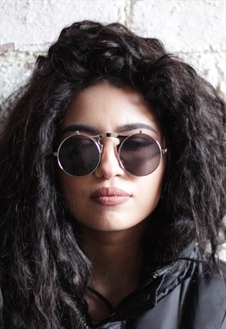 METAL FLIP UP RETRO SUNGLASSES