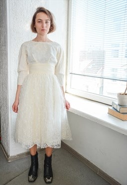 Vintage 70's Cream/Yellowish Midi Lace Dress