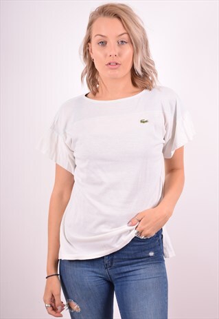 LACOSTE WOMENS VINTAGE T-SHIRT TOP LARGE WHITE 90S
