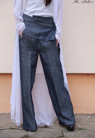 DROP CROTCH PANTS LOOSE DENIM PANTS UNISEX WIDE LEG F1560