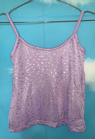 VINTAGE 90'S Y2K LILAC & SILVER STRAPPY STRETCH CAMI TOP