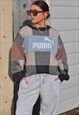 Y2K VINTAGE REWORKED PUMA PATCHWORK CHECK KNITTED JUMPER