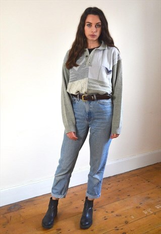 80S VINTAGE GREY BUTTON COLLAR KNIT JUMPER