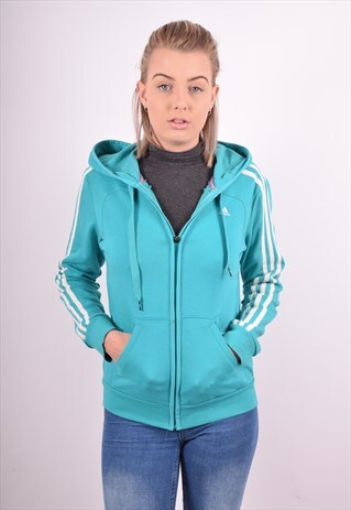 ADIDAS WOMENS VINTAGE HOODIE JACKET SMALL BLUE 90S