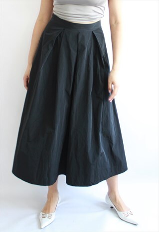 VINTAGE BLACK MINIMAL HIGH WAIST SKIRT MIDI