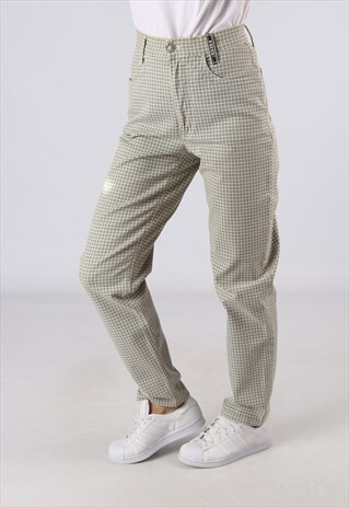 HIGH WAISTED COTTON JEANS CHECKED WIDE TAPERED UK 10 (BJ4L)