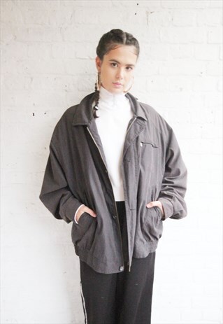 VINTAGE 90'S LADIES OVERSIZE CHARCOAL BOMBER JACKET