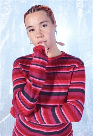 VINTAGE DOLCE & GABBANA RED, BLACK AND PINK RIBBED JUMPER