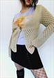 RETRO Y2K BOHO BEIGE CREAM ONE BUTTON SLOUCHY CARDIGAN