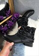 BLACK WRAP STUDDED ANKLE BOOTS