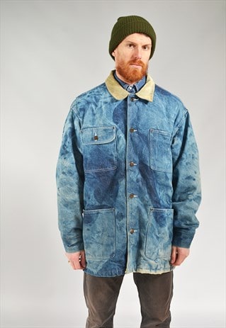 VINTAGE MID BLUE MOTTLED DYE LINED WORKER DENIM JACKET