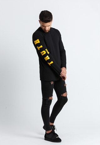 YELLOW ON BLACK LONGSLEEVE T-SHIRT